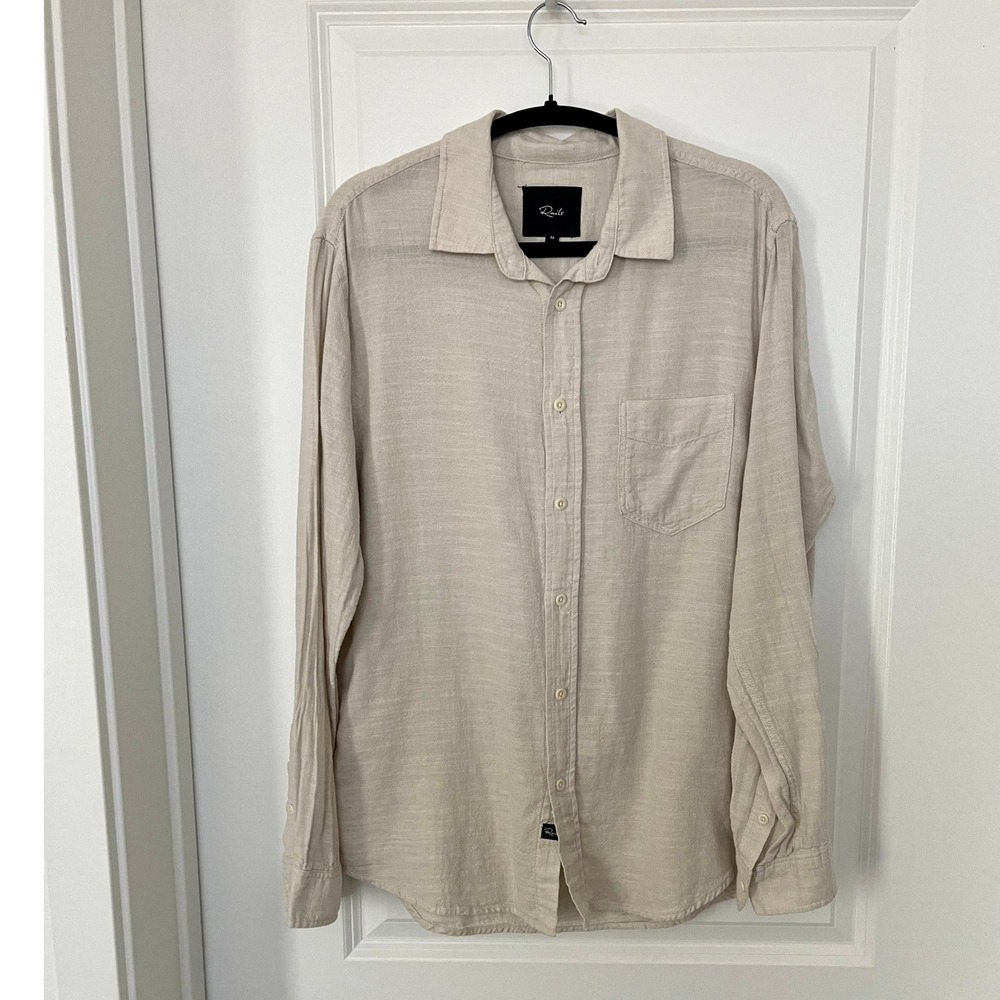 Rails Wyatt Medium Mens Hummus Beige Cotton Button Up Shirt Long Sleeve Casual
